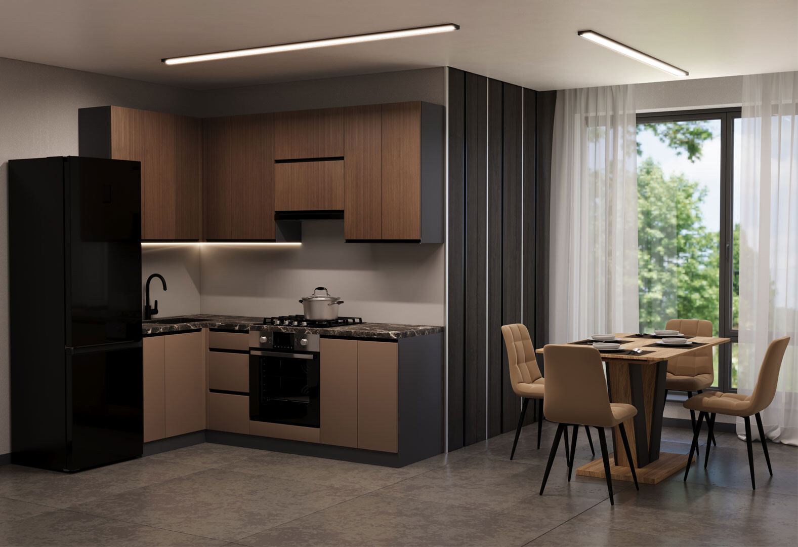 Фото 1 - Кухня VIP-master Лори Люкс верх + Прайм Люкс низ 2.2х1.2 м, орех браун V / коричневый