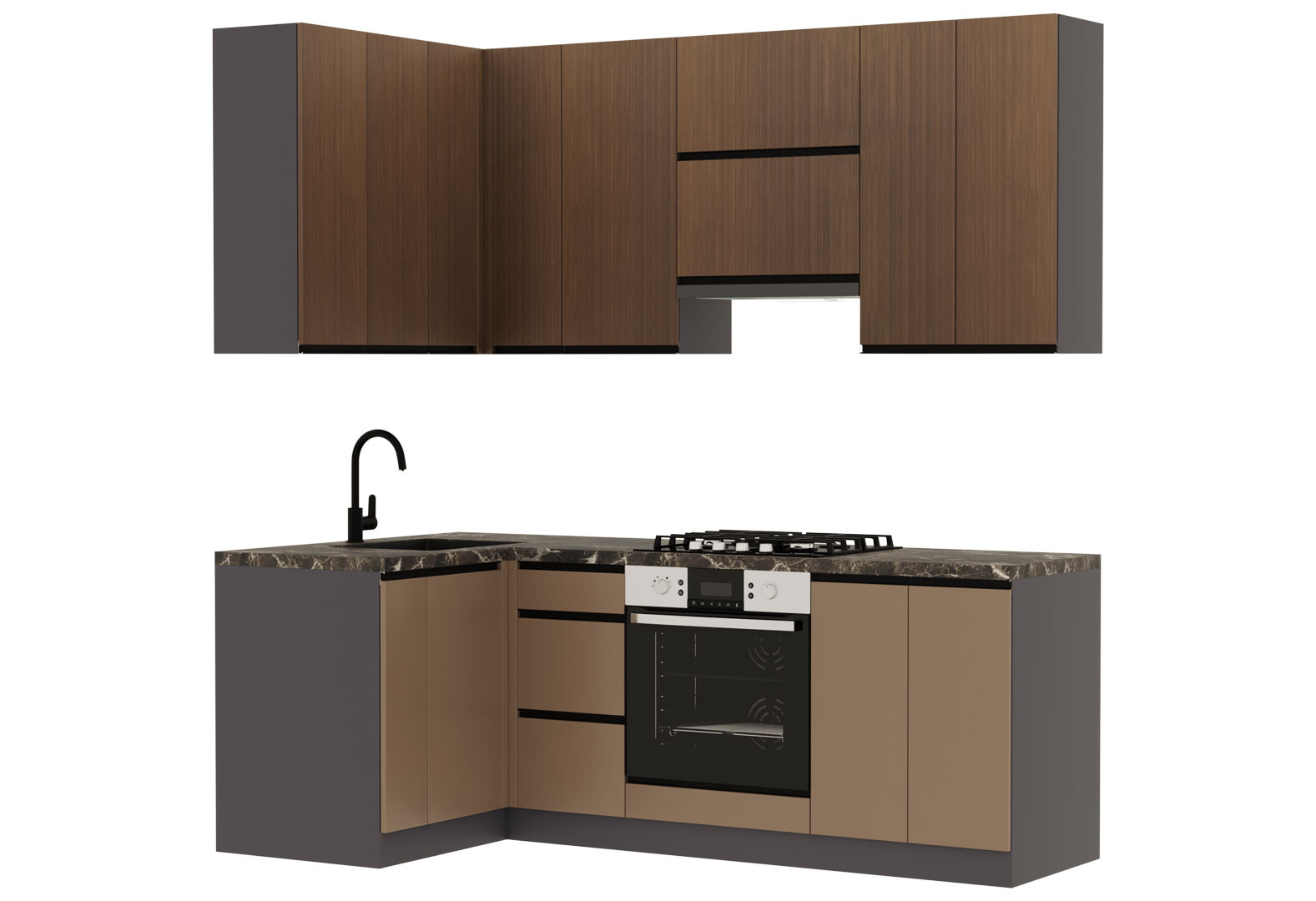 Фото 4 - Кухня VIP-master Лори Люкс верх + Прайм Люкс низ 2.2х1.2 м, орех браун V / коричневый