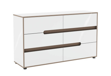 Фото Комод Світ Меблів Лінда з 6 шухлядами 140 см, Німфеа Альба, лак, вставки тоффі
