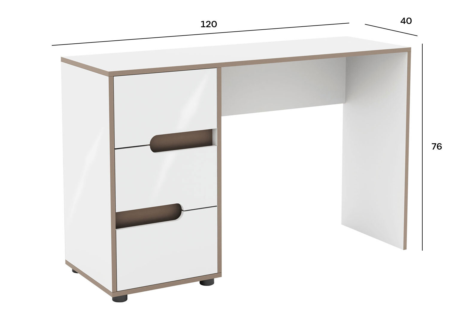Фото 3 - Туалетний столик Світ Меблів Лінда з 3 шухлядами 120 см, Німфеа Альба, лак, вставки тоффі