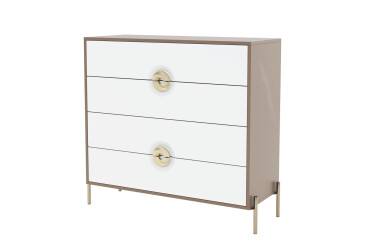 Фото Комод Svit Mebliv Фуриоза с 4 ящиками 100 см, Глиняный серый, лак / Белый шелк