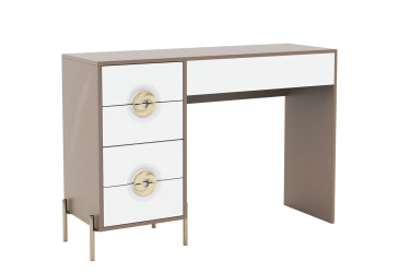 Фото Туалетний столик Світ Меблів Фуріоза 120 см, Глиняний сірий, лак / Білий шовк