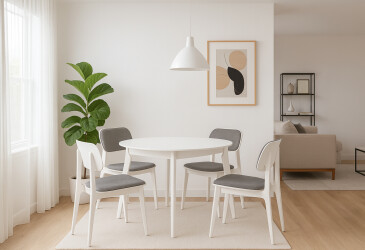 Фото Стол обеденный Марс круглый 100+40 white, раскладной + Стул Лула Софт белый 4 шт.