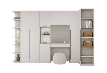 Фото Шкаф Мебель Стар угловой с полками, столом и платяным отделением 382х130, кашемир