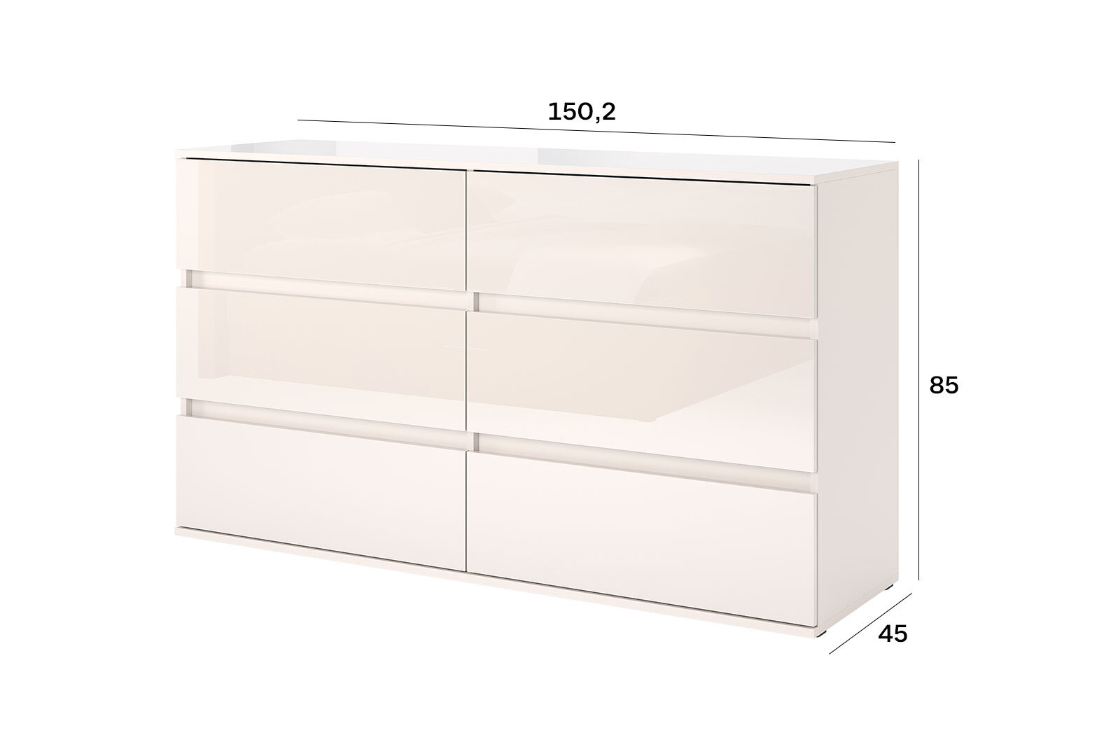Фото 4 - Комод МироМарк Лили / Lily с 6 ящиками 150,2 см, глянец кашемир
