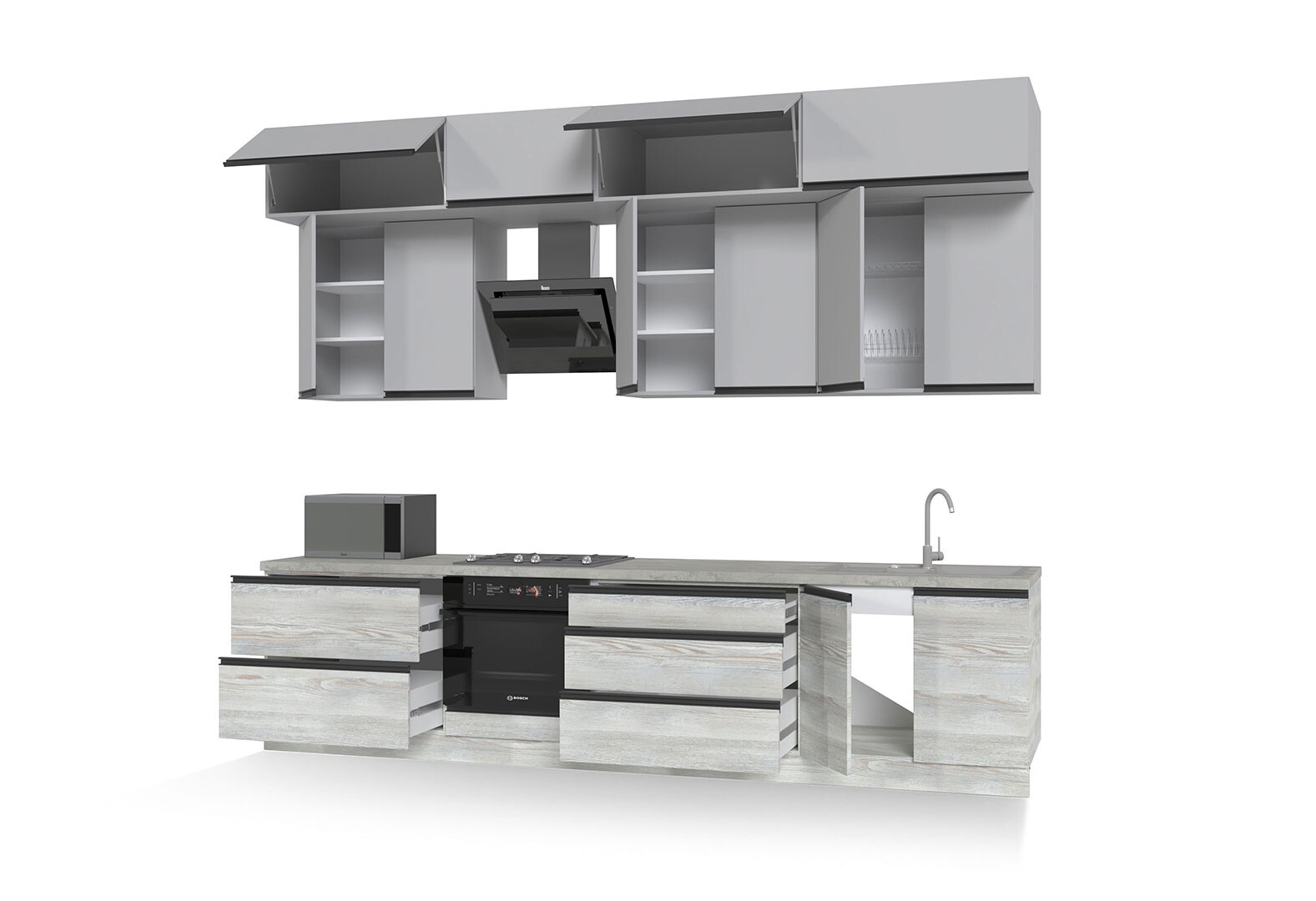 Фото 5 - Кухня VIP-master ГаМа / GaMa Люкс 300 см, сосна натті / сірий