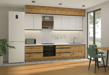 Фото Кухня Вип-мастер ГаМа / GaMa Люкс 300 см, нимфея альба / дуб аппалачи