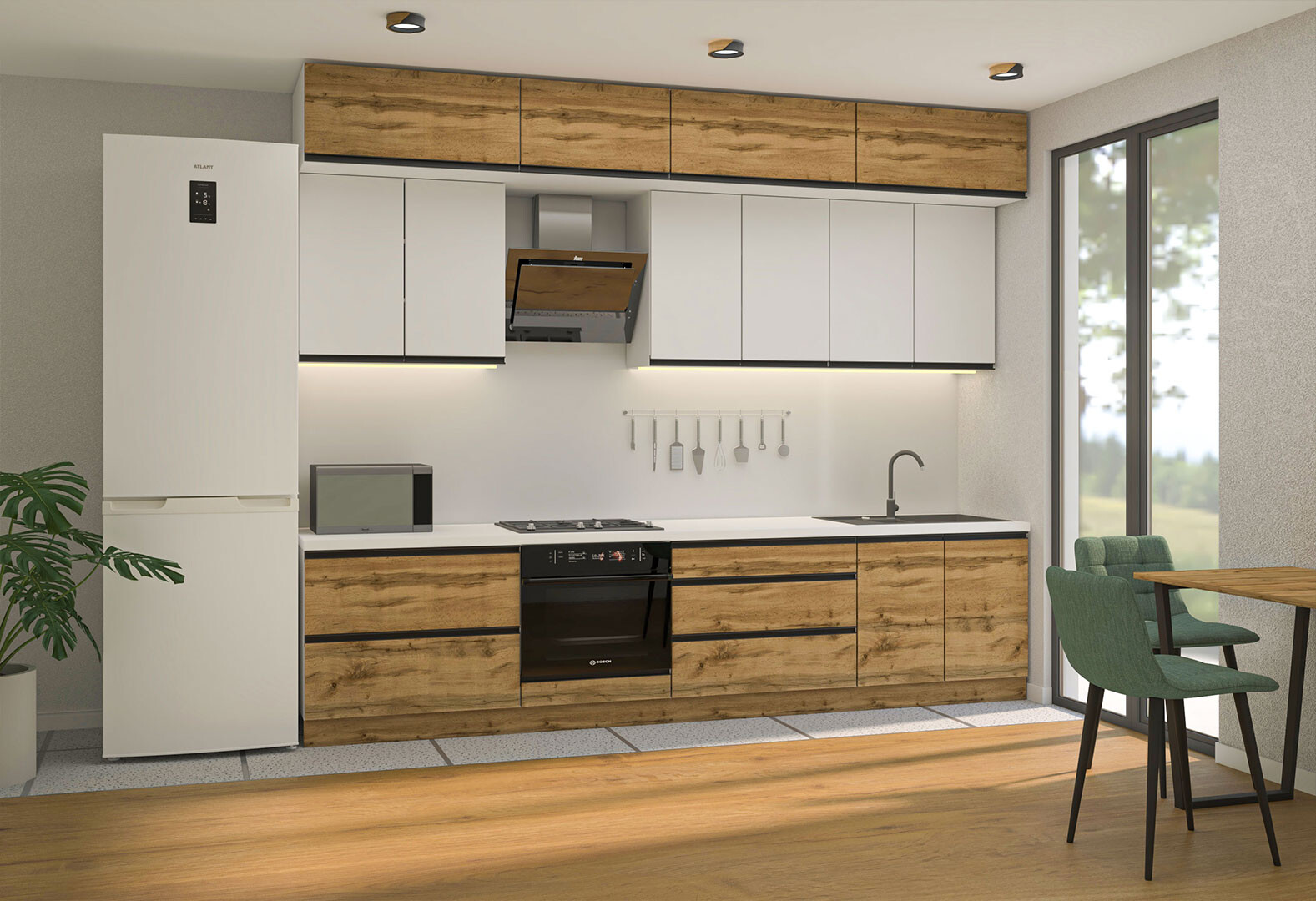 Фото 1 - Кухня VIP-master ГаМа / GaMa Люкс 300 см, німфея альба / дуб аппалачі