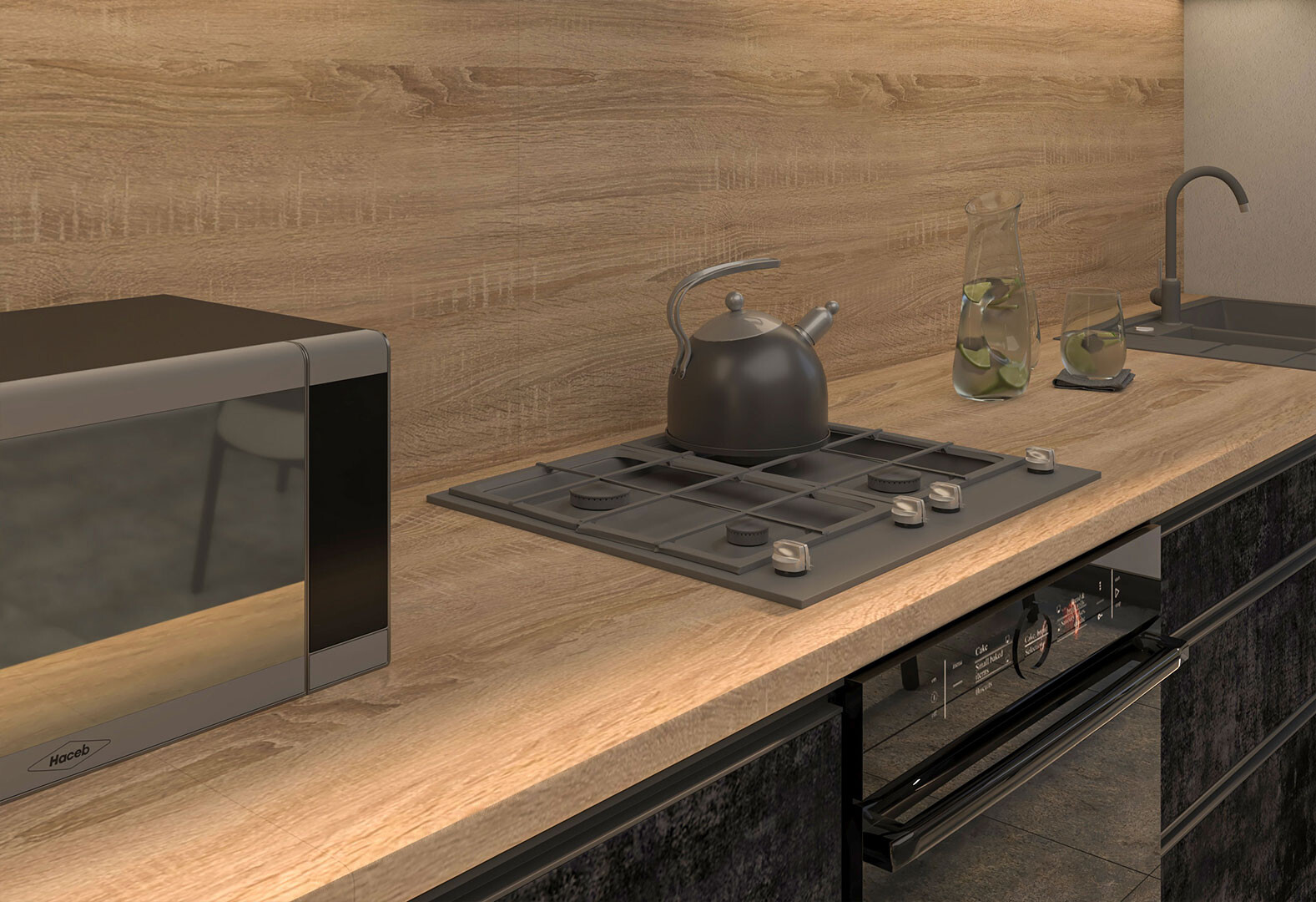 Фото 3 - Кухня Вип-мастер ГаМа / GaMa Люкс 300 см, бетон темный / бетон