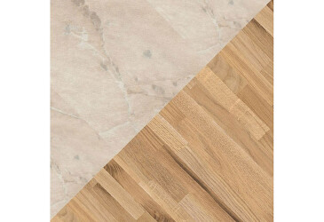 Фото Стеновая панель 2-сторонняя Мрамор Лосось / Дуб Портхаус Светлый 1947 PE/К091 PE р.4100х640х10 Кроноспан