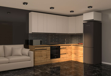 Фото Кухня Вип-мастер ГаМа / GaMa Люкс 300x200 см, нимфея альба / дуб аппалачи