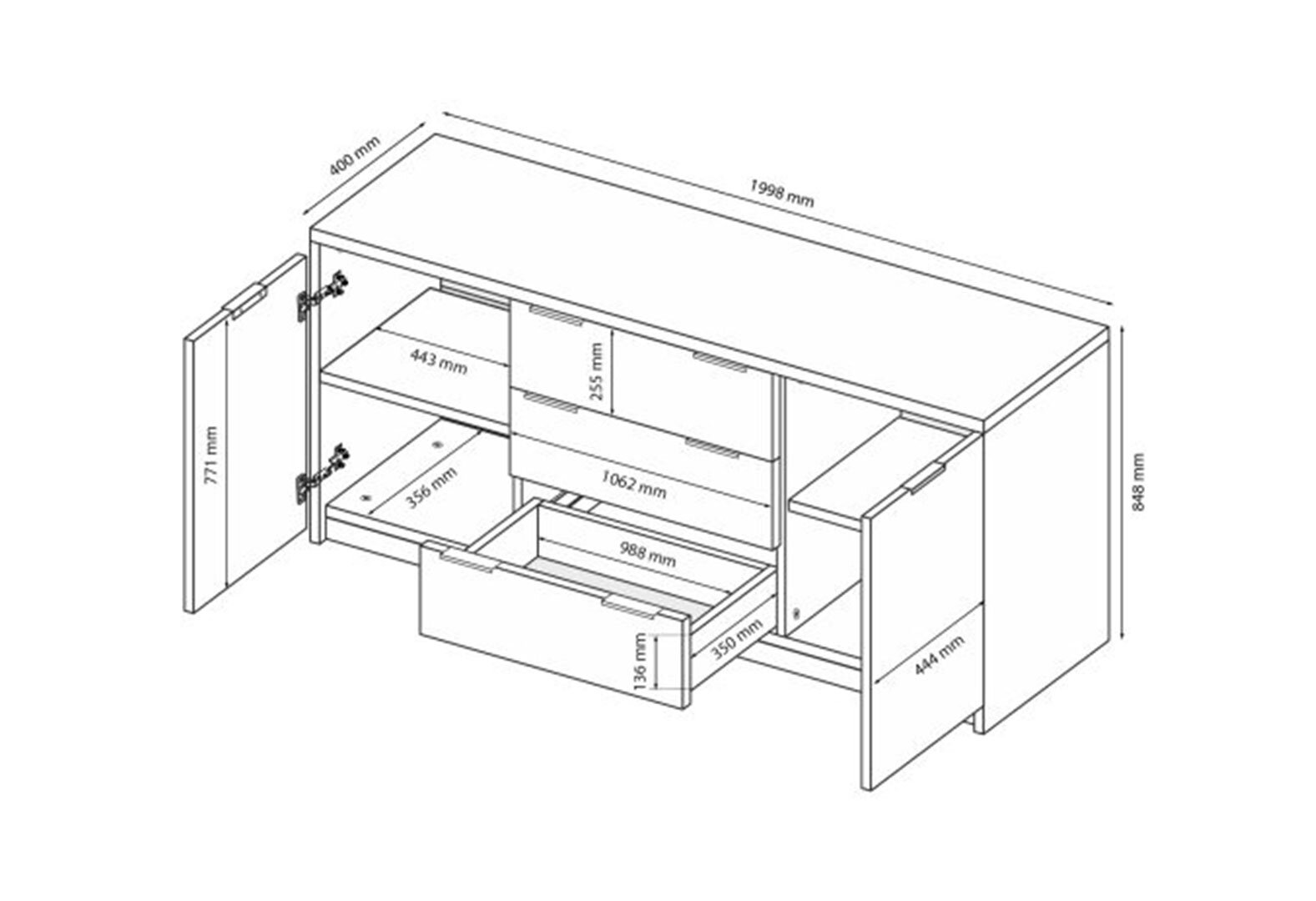 Фото 7 - Комод MiroMark Roma Color / Рома Колор з 2 дверками і 3 шухлядами 200 см глянець сіра лава