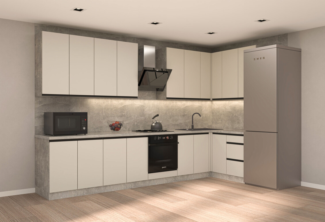 Фото Кухня Вип-мастер ГаМа / GaMa Люкс 360x140 см, бетон / кашемир