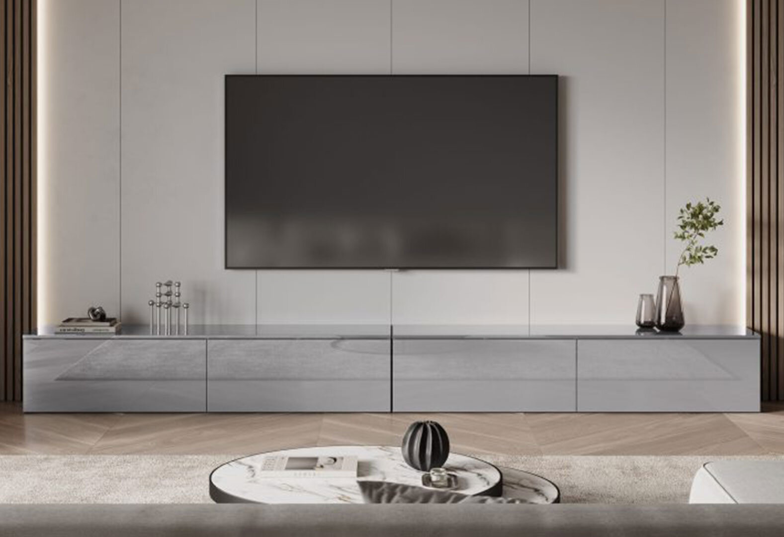 Фото 2 - Секція під TV підлогова MiroMark Legs Box / Легс Бокс 210 см, глянець сіра лава