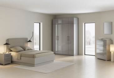 Фото Спальня МироМарк Меги / Megy 4D с антресолями 160 см, глянец серый шиншилла