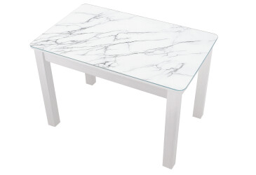 Фото Стол кухонный Jam Бостон 100 см, белое дерево / стекло бриллиант 66 М