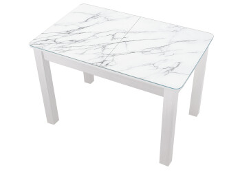 Фото Стол кухонный Jam Бостон А раскладной 120 / 155 см, белое дерево / стекло бриллиант 66 М