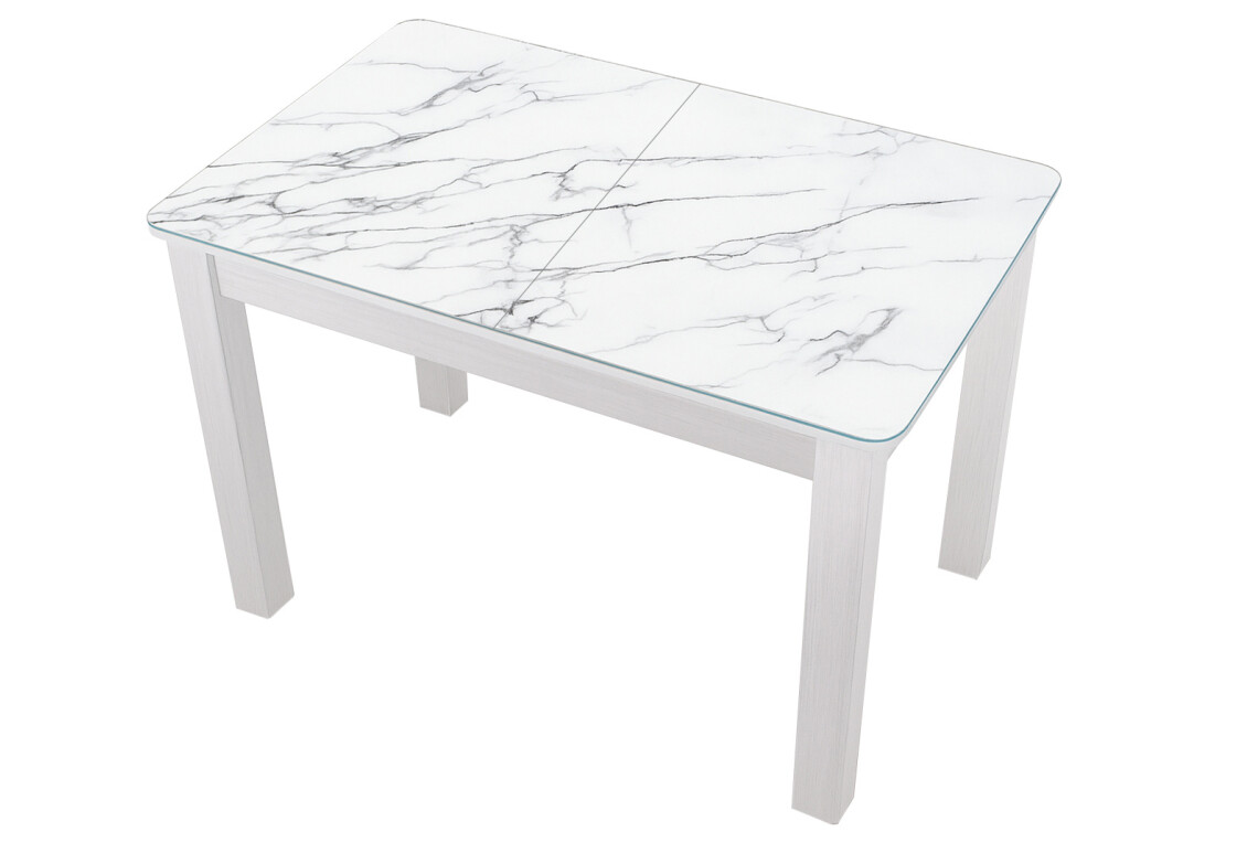 Фото Стол кухонный Jam Бостон А раскладной 120 / 155 см, белое дерево / стекло бриллиант 66 М