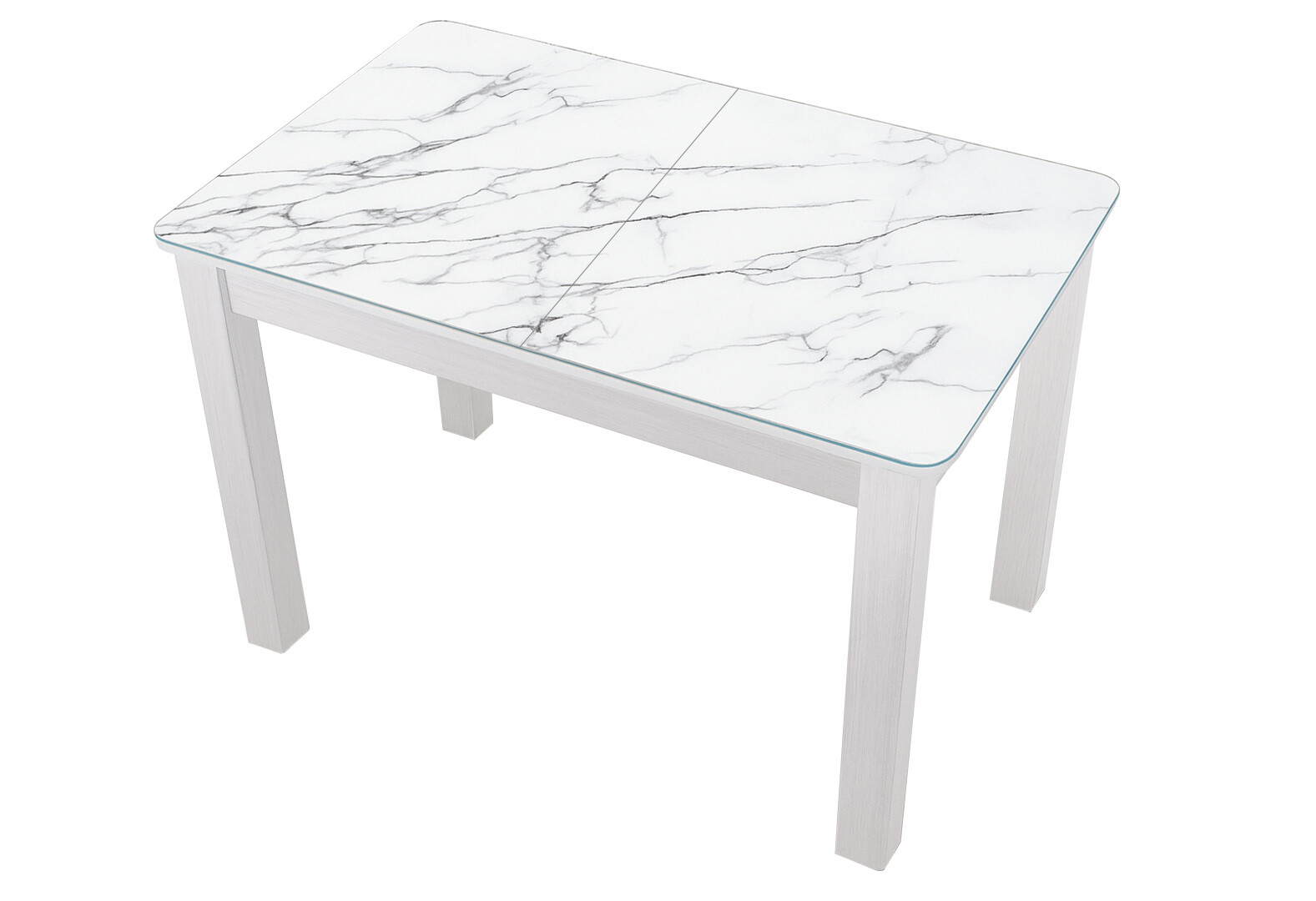 Фото 1 - Стол кухонный Jam Бостон А раскладной 120 / 155 см, белое дерево / стекло бриллиант 66 М