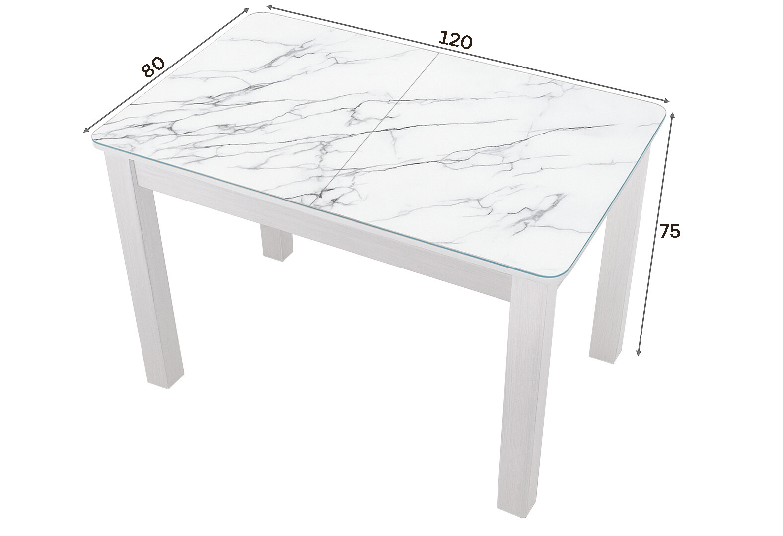 Фото 4 - Стол кухонный Jam Бостон А раскладной 120 / 155 см, белое дерево / стекло бриллиант 66 М