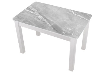 Фото Стол кухонный Jam Бостон А раскладной 120 / 155 см, белое дерево / стекло бриллиант 78 М