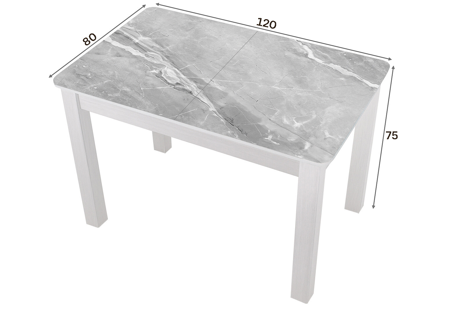 Фото 4 - Стол кухонный Jam Бостон А раскладной 120 / 155 см, белое дерево / стекло бриллиант 78 М