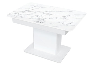 Фото Стол кухонный Jam Бостон Т раскладной 140 / 180 см, белое дерево / стекло бриллиант 66 М