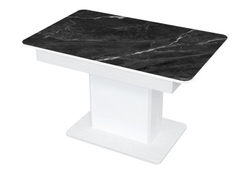 Фото Стол кухонный Jam Бостон Т раскладной 140 / 180 см, белое дерево / стекло бриллиант 87 М