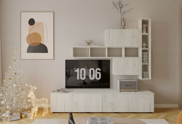 Image Вітальня Viant ВТ-6 з полицями, тумба 180 см, дуб крафт білий