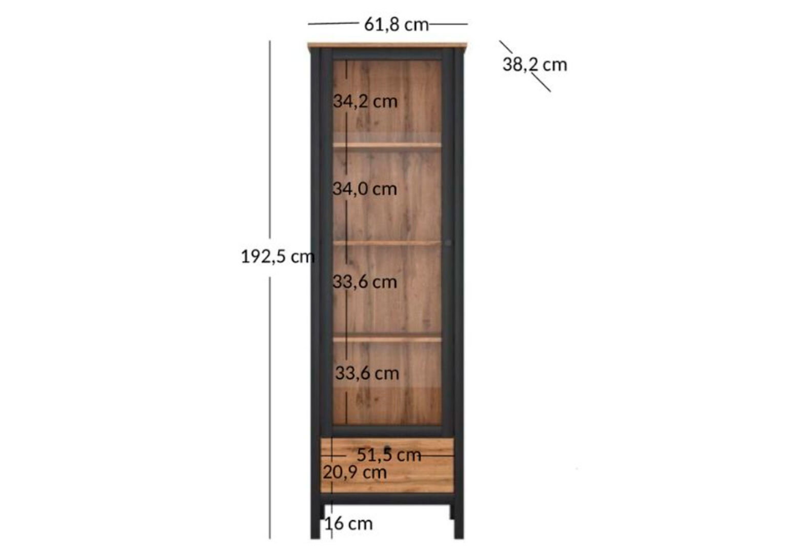 Фото 4 - Витрина Kredens furniture Loft / Лофт 1w1s однодверная 61 см, дуб вотан / черный