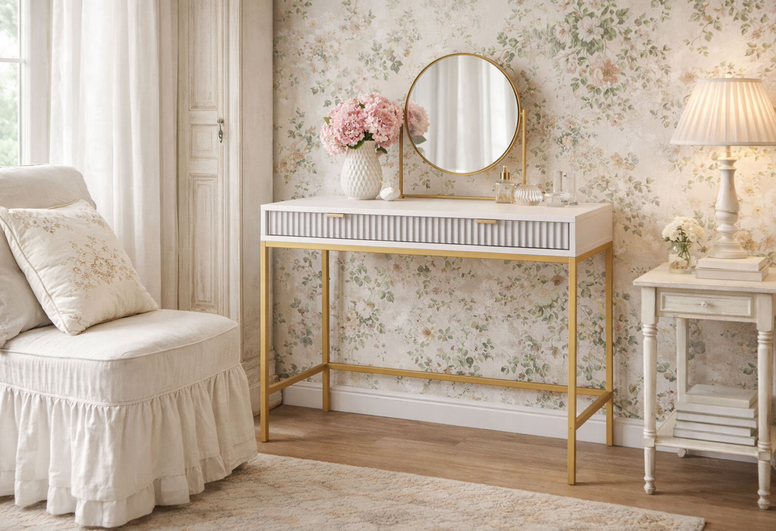 Фото 2 - Туалетный столик Kredens furniture Nova / Новая T104 с ящиками 104 см, золото / серый