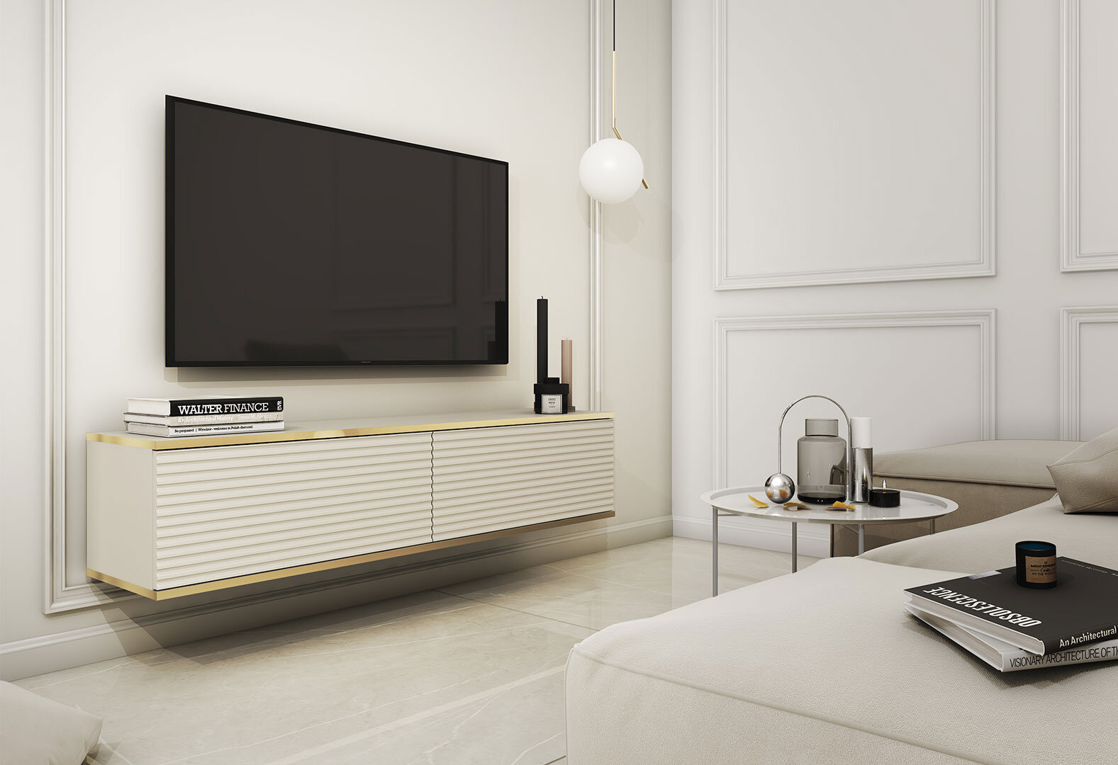 Фото 2 - Тумба под телевизор Kredens furniture Oro / Оро RTV 135 МДФ с дверцами 135 см, бежевая