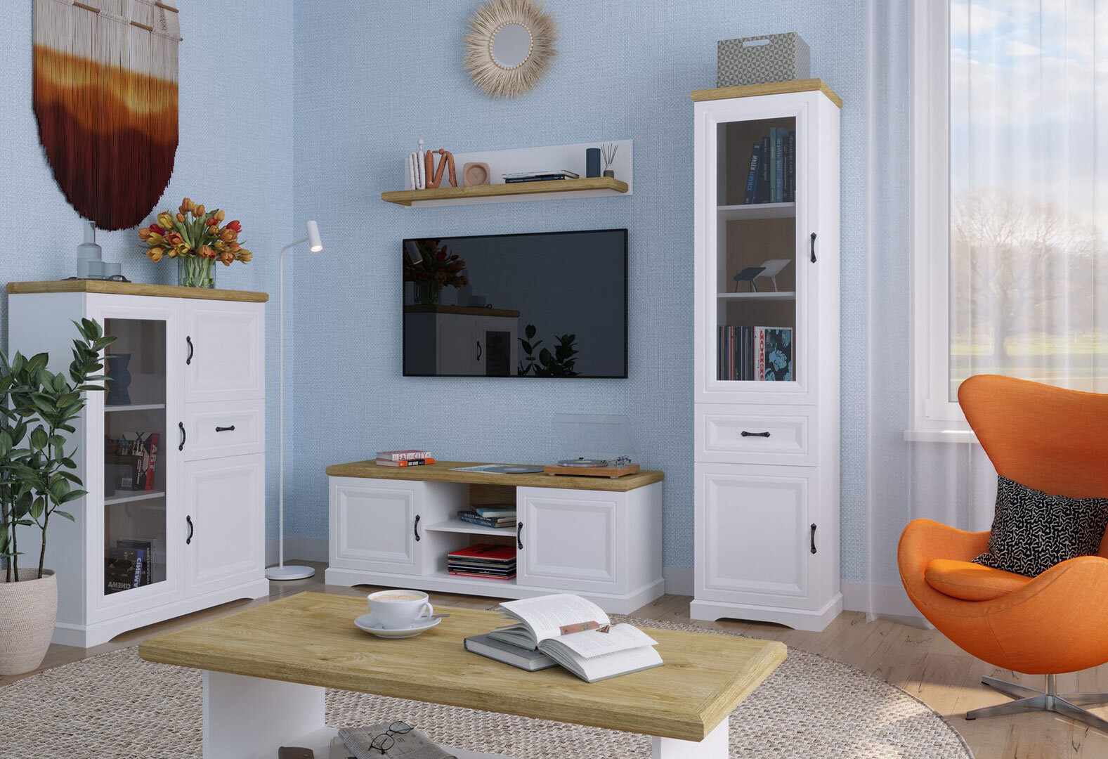 Фото 2 - Тумба під ТБ Kredens furniture Riva / Ріва 2d з дверцятами та полицями 149,6 см, білий / дуб харбор