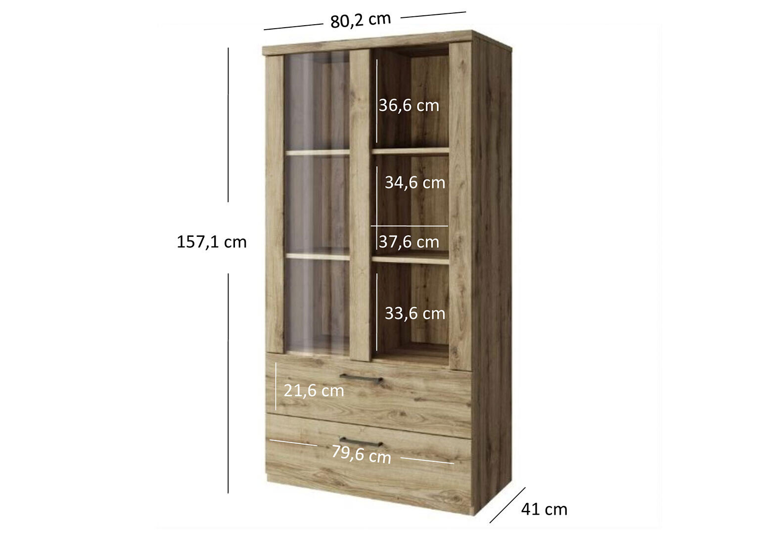Фото 3 - Витрина низкая Doorset / Дорсет с 2 ящиками дуб навара Kredens furniture