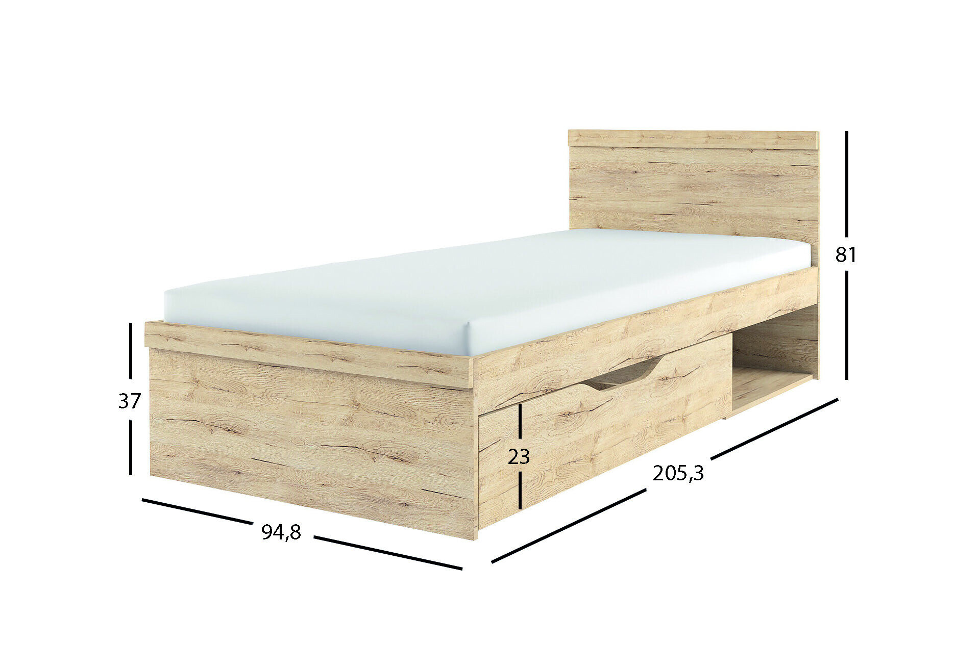 Фото 3 - Ліжко Oskar / Оскар 90x200 см із вкладом дуб сан ремо Kredens furniture