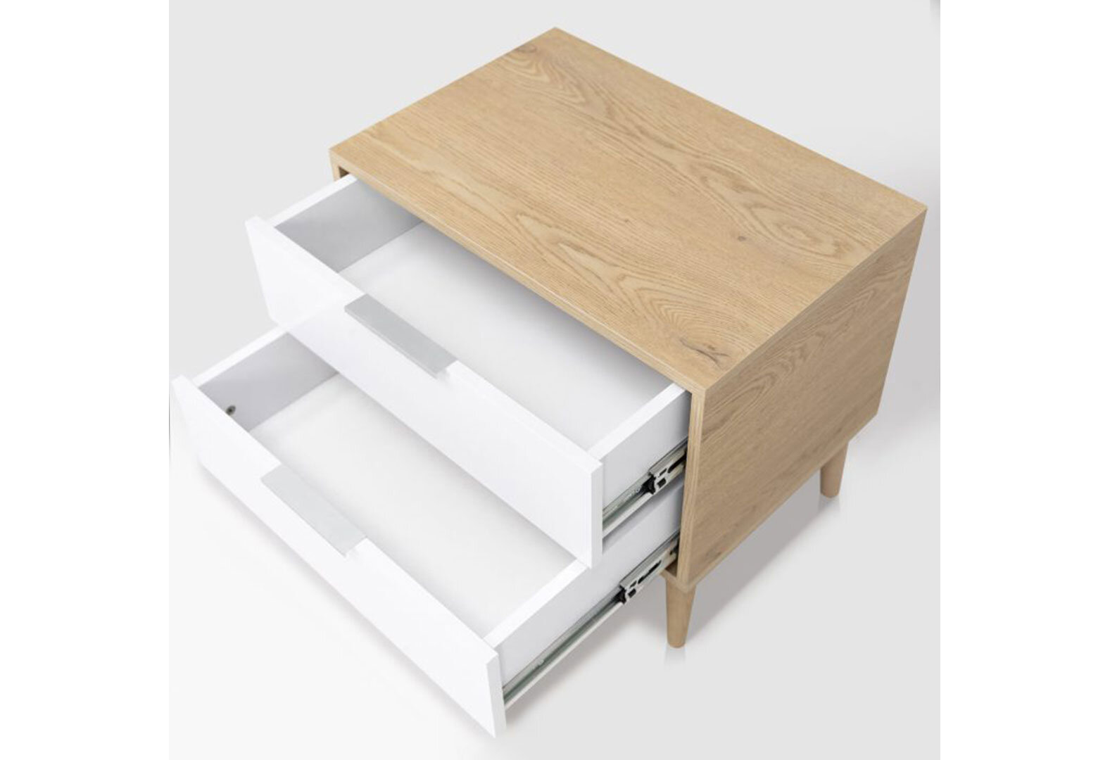 Фото 6 - Приліжкова тумба MiroMark Олівія з 2 шухлядами 60 см, глянець білий / дуб кремона