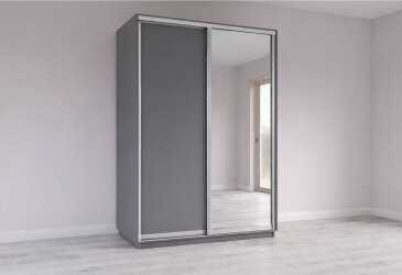 Image Шкаф-купе Garant 2-дверный с зеркалом 150x220x60 см графит серый, профиль серебро