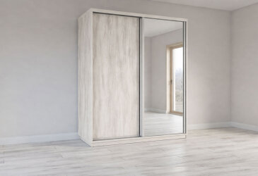 Image Шкаф-купе Garant 2-дверный с зеркалом 180x220x60 см артвуд светлый, профиль серебро