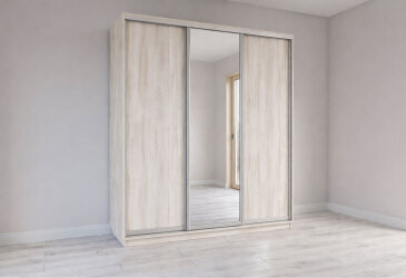 Image Шкаф-купе Garant 3-дверный с зеркалом 200x220x60 см артвуд светлый, профиль серебро