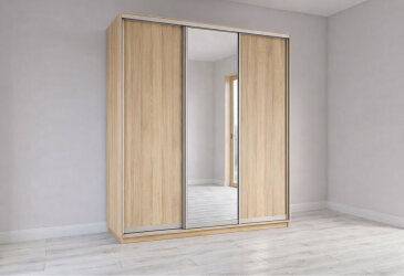 Image Шкаф-купе Garant 3-дверный с зеркалом 200x220x60 см дуб сонома, профиль серебро