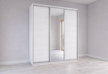Image Шафа-купе Garant 3-дверна з дзеркалом 200x220x60 см німфея альба, профіль срібло