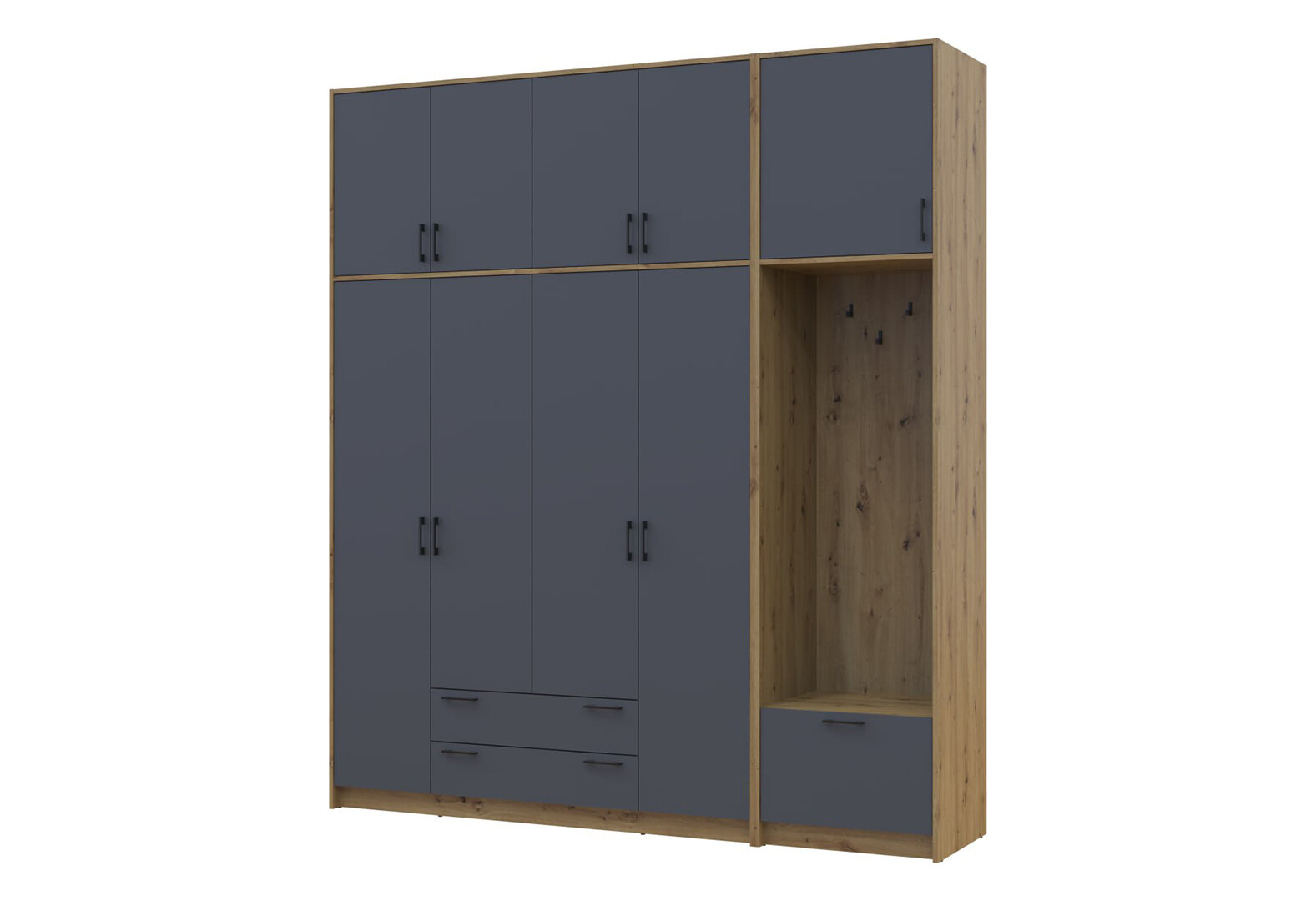 Фото 3 - Шкаф для одежды 4 ДСП Doros Ронди с вешалкой и высокой антресолью 220 см Дуб Артизан / Графит