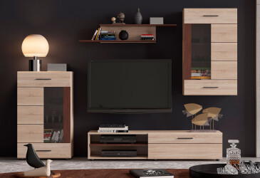 Фото Комплект стенка с витриной ВМВ Холдинг Соло 244 см Дуб сонома/Венге