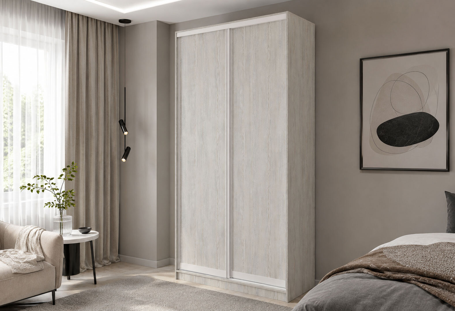 Фото 2 - Шафа-купе VIP-master 2-дверна сосна натті 90х45х240 см, білий профіль Loft WT