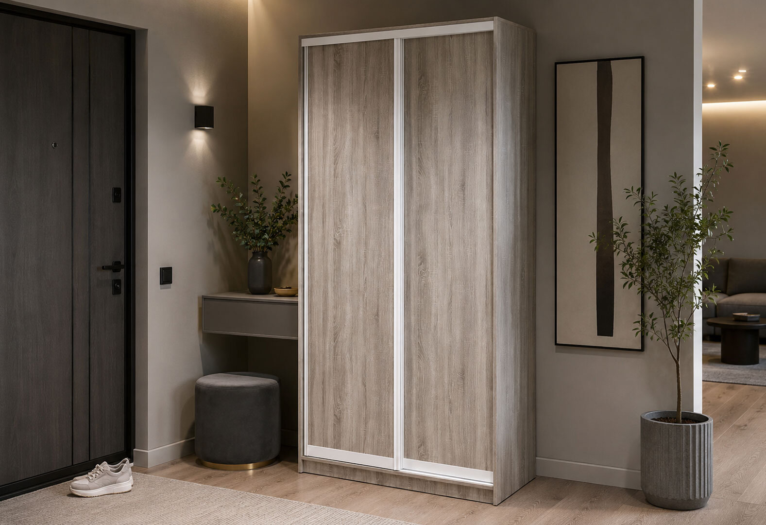 Фото 2 - Шафа-купе VIP-master 2-дверна трюфель 90х45х240 см, білий профіль Loft WT