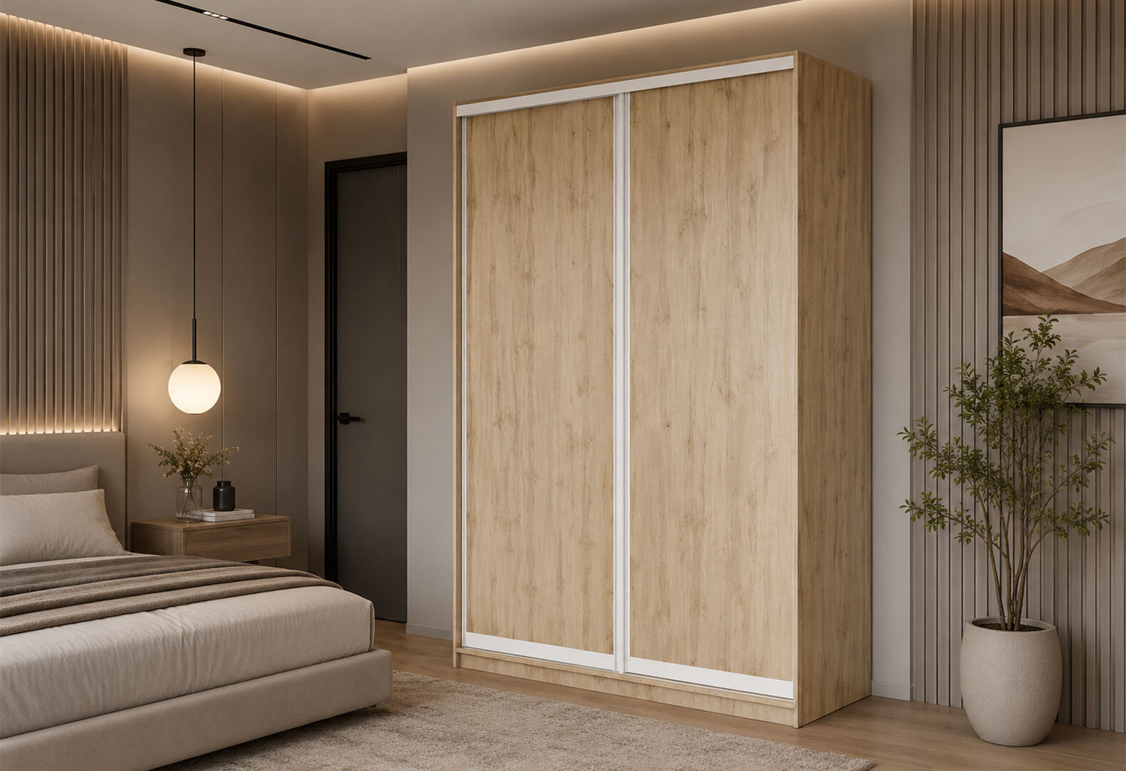 Фото 2 - Шафа-купе VIP-master 2-дверна дуб аппалачі, 140х60х240 см, профіль білий Loft WT