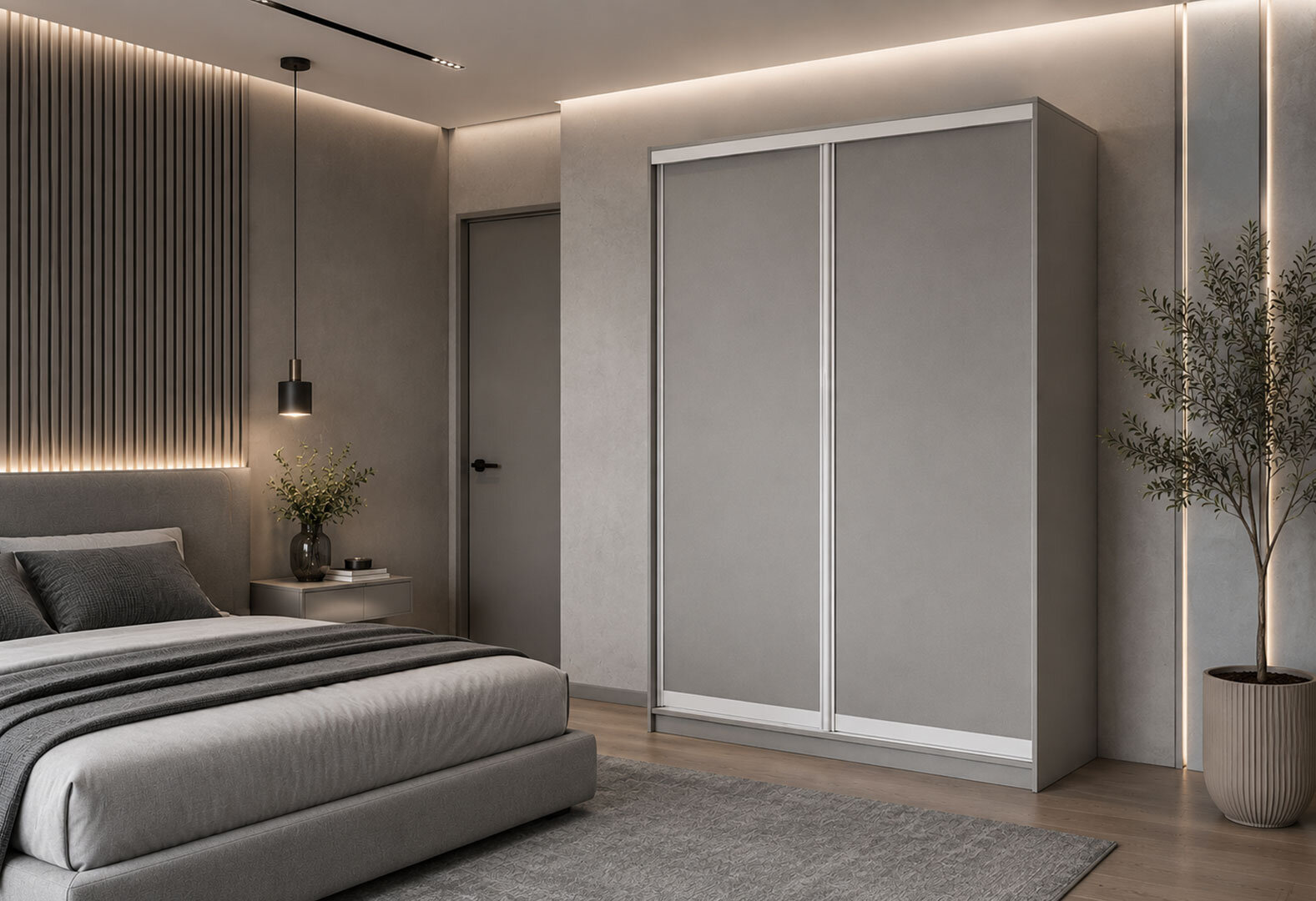 Фото 2 - Шафа-купе VIP-master 2-дверна сіра 160х60х240 см, профіль алюмінієвий