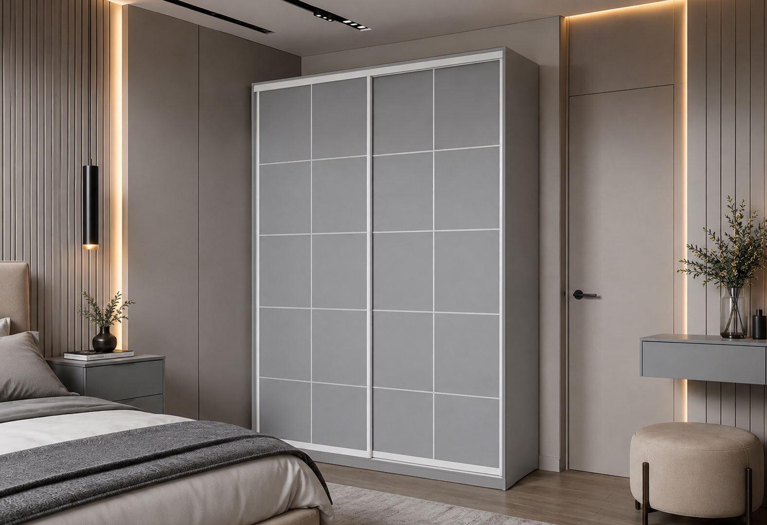 Фото 2 - Шафа-купе VIP-master 2-дверна Lines 170х60х240 см, сірий, профіль білий Loft WT