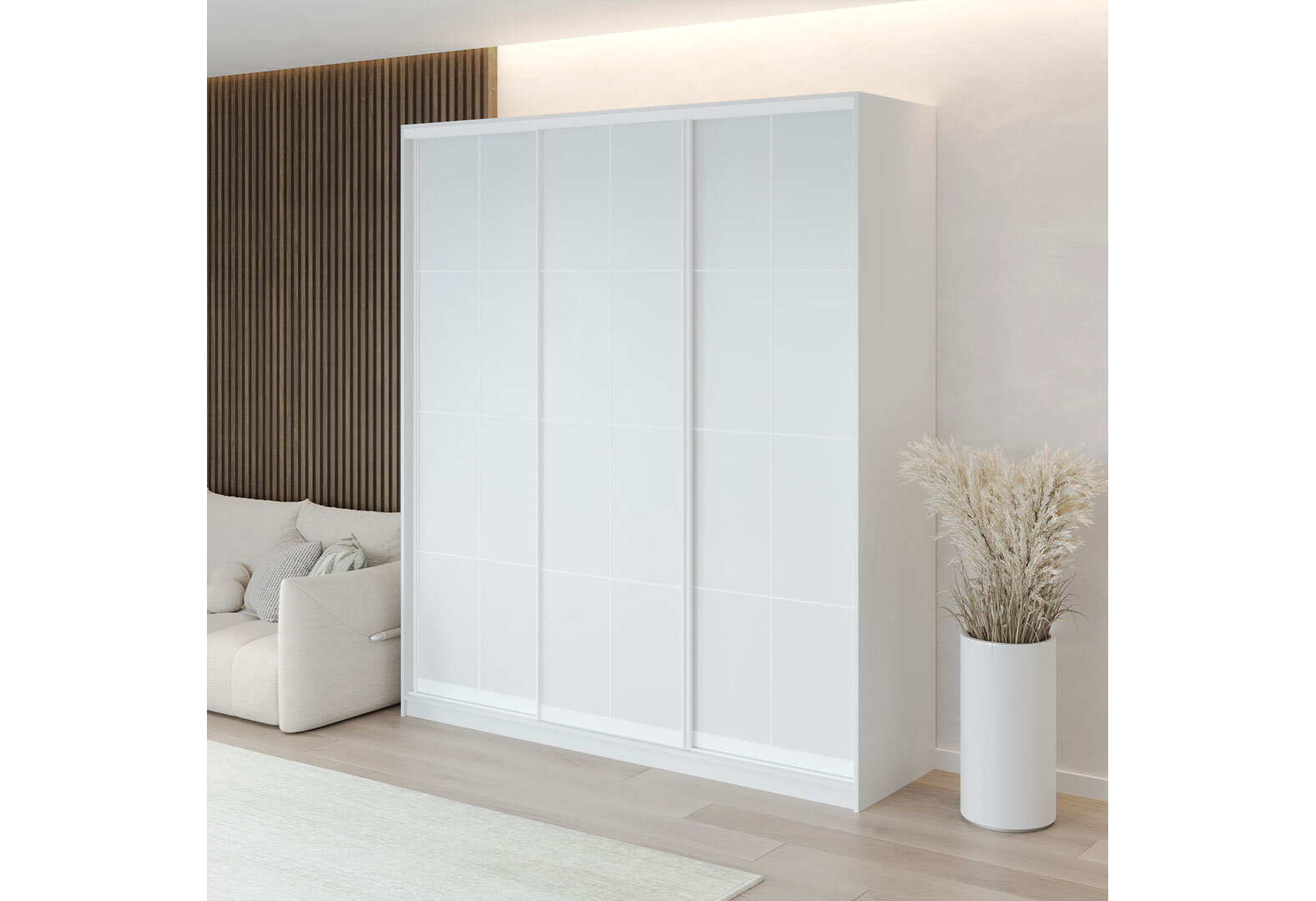 Фото 2 - Шафа-купе VIP-master 3-дверна Lines 200x60x240 см, німфея альба з білим профілем