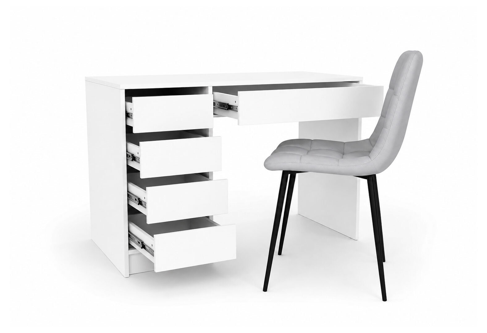 Фото 4 - Стіл письмовий Kredens furniture Ерго / Ergo 110x55 см лівий з 5-ма шухлядами Білий з кріслом Тед F1 New Light Grey